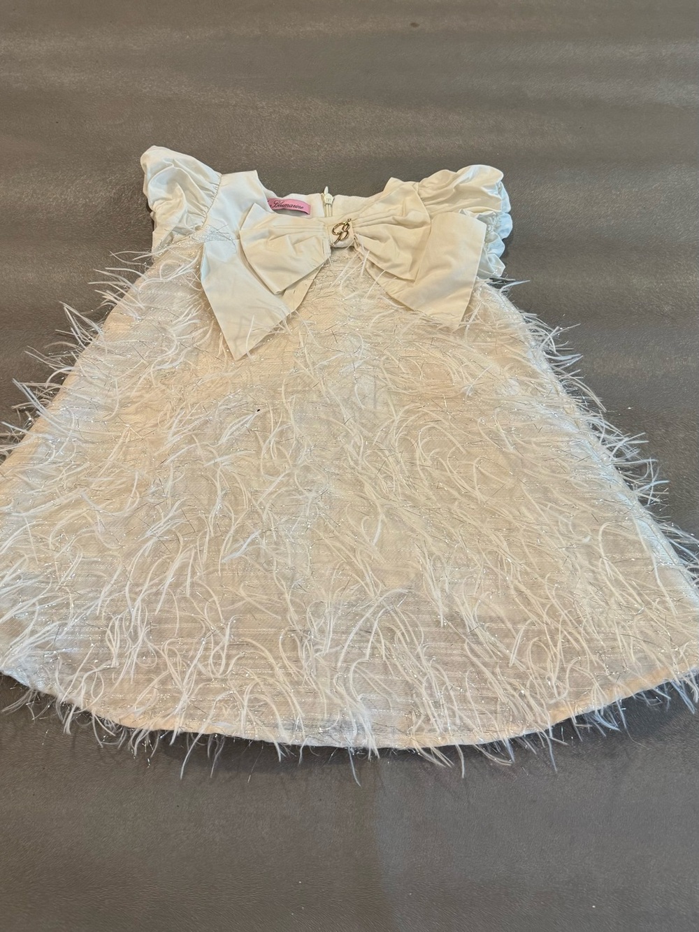 Miss Blumarine Ivory Feather-Trim Bow Party Dress. Size 2